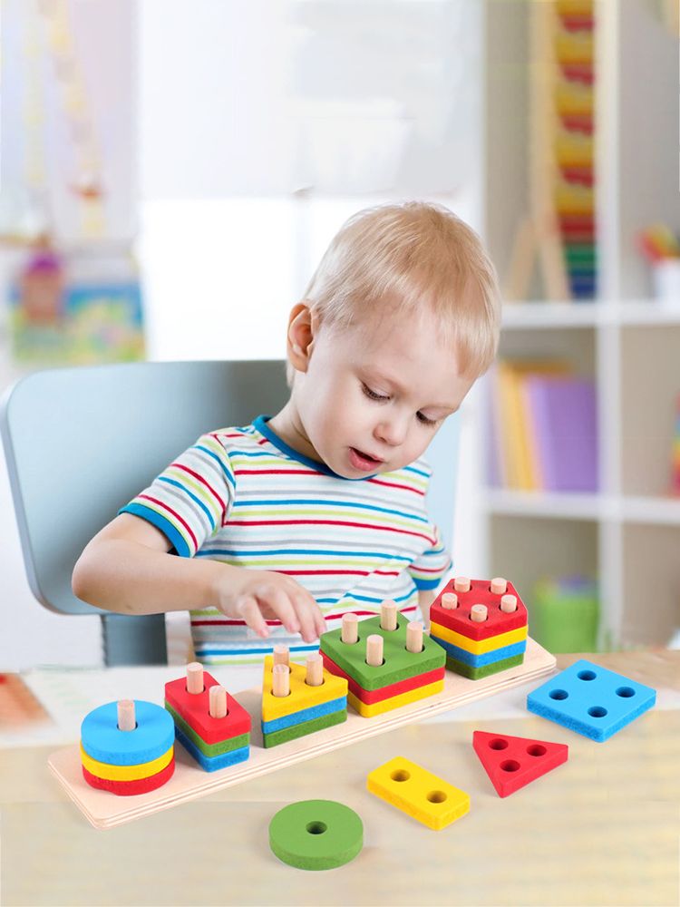 Montessori fa geometriai alakzat öt oszlopkészlet blokkok összeszerelése gyermekek felvilágosodás korai nevelés puzzle játékok_voghion.com
