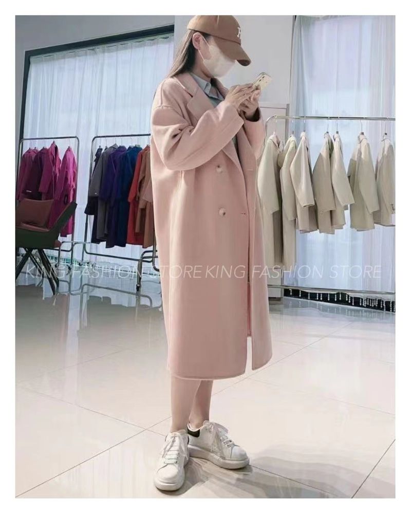 Damen Grobstrick Zweireihiger Wollmantel Winter Oversize Trenchcoat Mit Pelzkragen_voghion.com