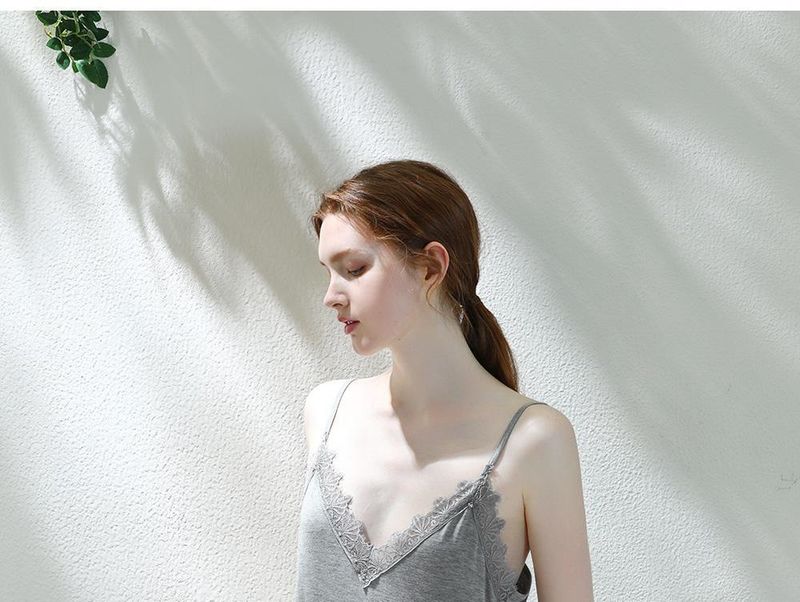 Plus-Size Elegance: Sleeveless V-neck Suspender Pajama Skirt, Pure Lace Splicing, Summer Thin Style For Curvy Women Up To 150kg_voghion.com