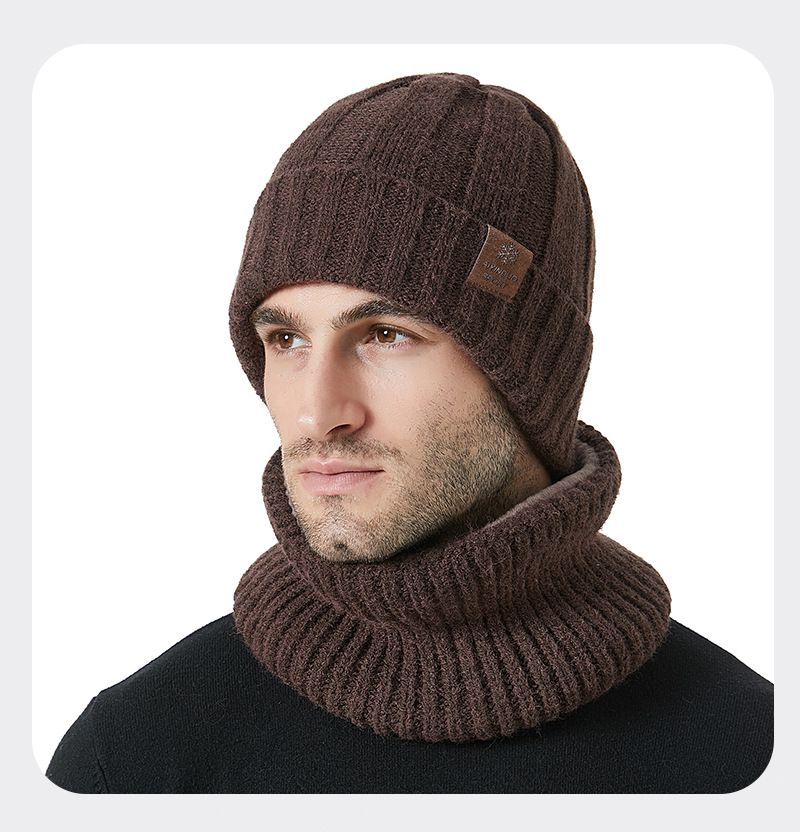 Conjunto de duas peças de malha e cachecol unissex, grosso e quente, proteção auricular, chapéu de malha casual_voghion.com