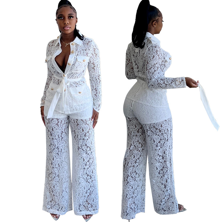 Women's Autumn Fashion Hook Lapel Long Sleeve Pants Suit_voghion.com