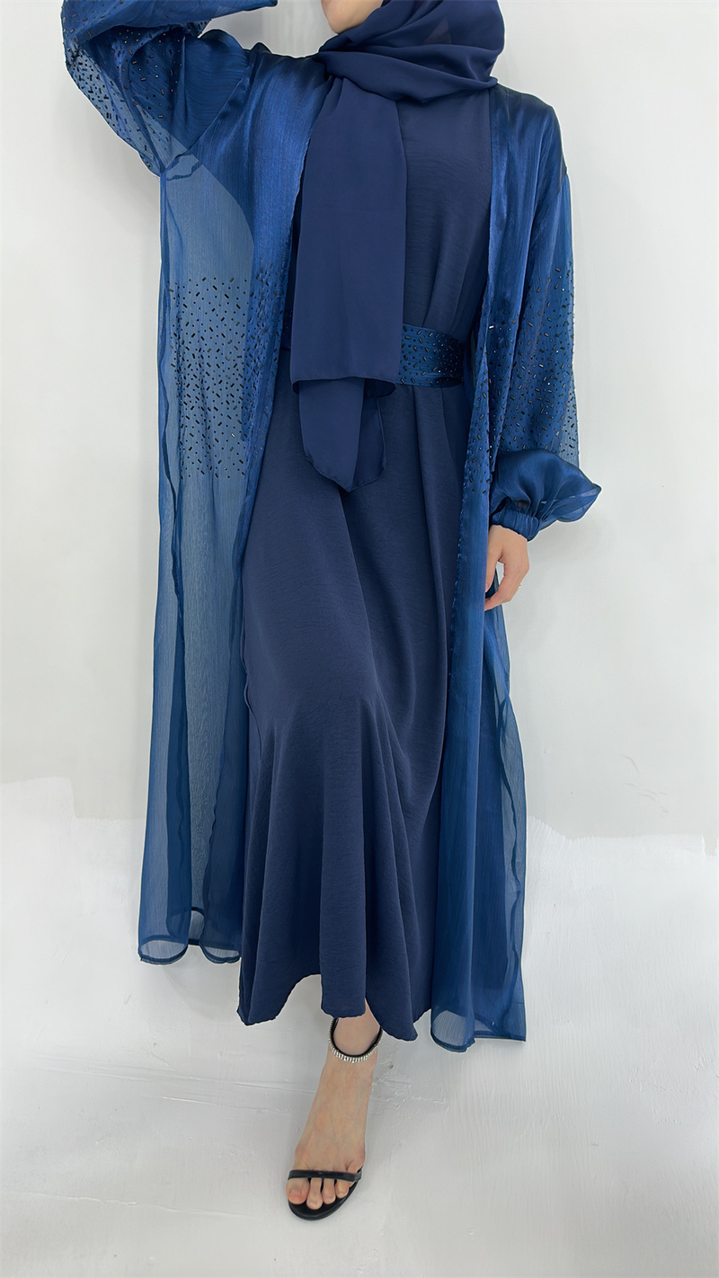 Women’s Clothing Muslim Fashion Dubai Daily Solid Color Puff Sleeve Sleeve Robe Cardigan_voghion.com