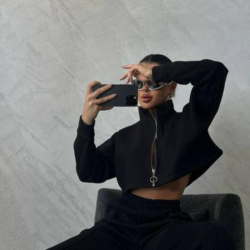 2025 Spring And Autumn New Women's Solid Color Round Neck Pullover Sleeve Sweatshirt Fashion Casual Long Pants Set_voghion.com