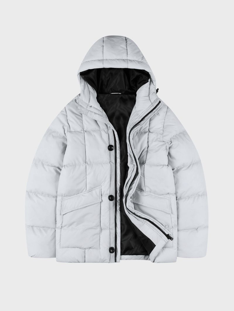Waterdichte gewatteerde jas voor heren - Winterjas met capuchon en polyester vulling, losse pasvorm, ritssluiting aan de voorkant, zijzakken voor buiten en woon-werkverkeer_voghion.com