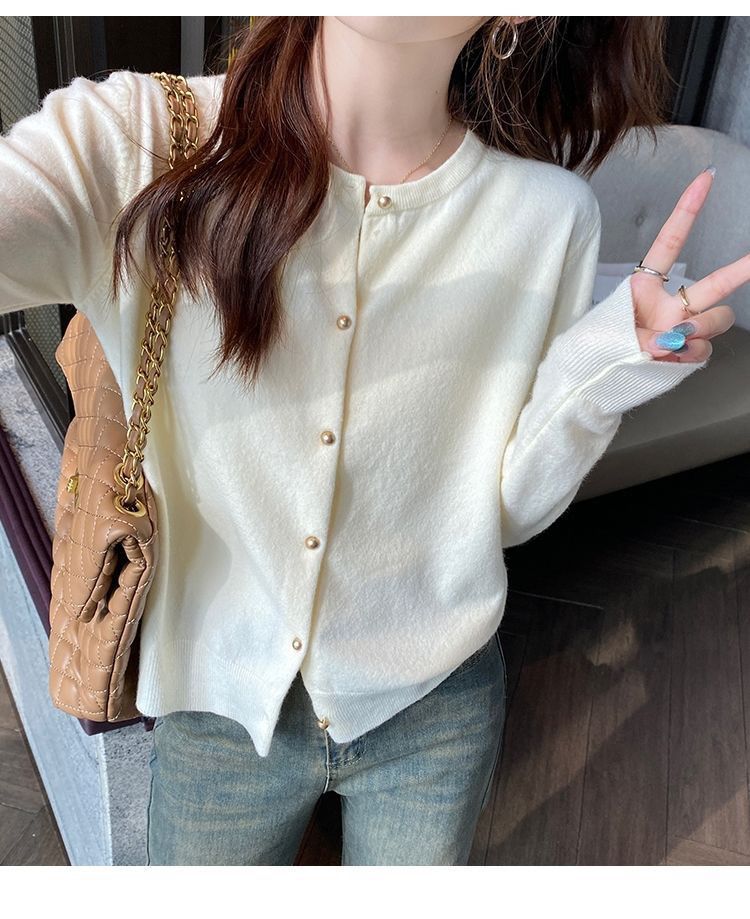 girl Korean Style Knitted Cardigan For Women, Autumn New Outerwear Sweater, Short Slim Fit Inner Layer Base Shirt Top_voghion.com