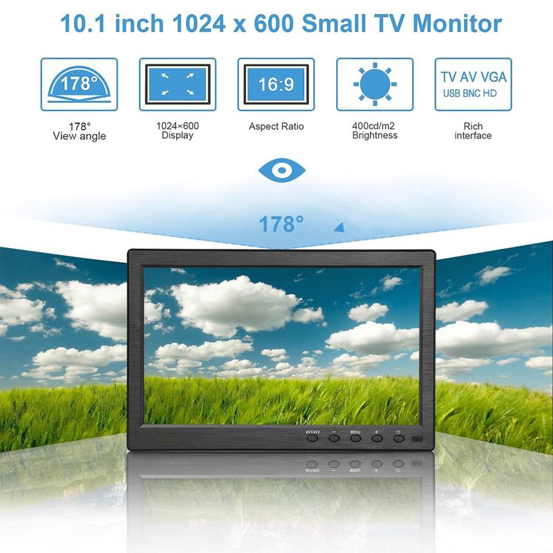 Monitor secondario per telecamera di backup USB BNC con schermo LCD a colori da 10,1 pollici compatibile con HDMI con ingresso AV VGA per TV e computer_voghion.com