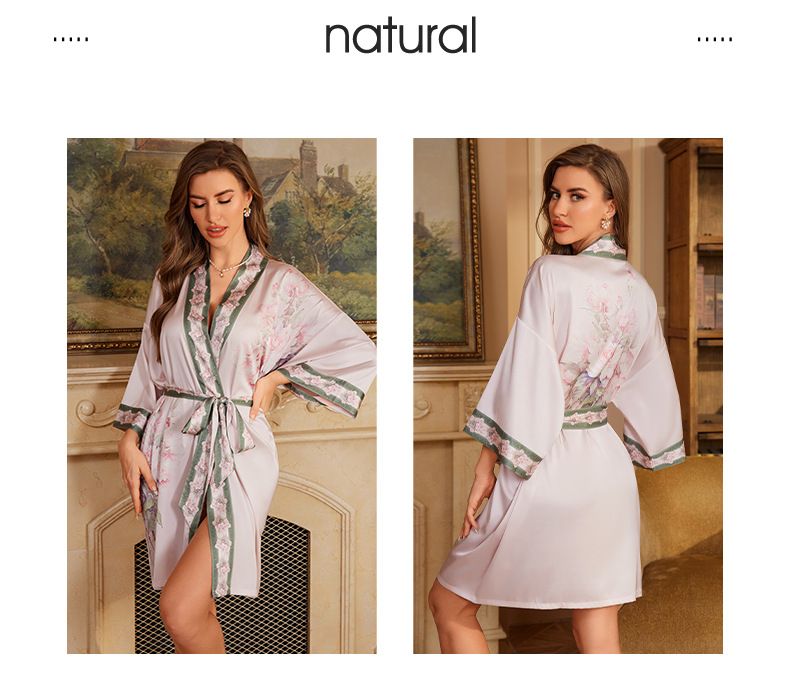 Kimono di lusso in raso e chiffon – Accappatoio leggero con scollo a V e stampa floreale di ispirazione cinese per donna_voghion.com