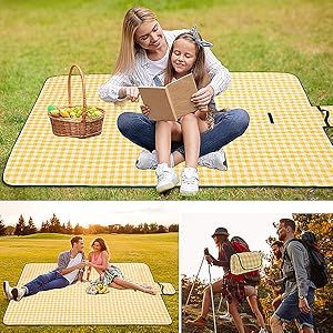 Grande coperta impermeabile antisabbia per esterni, pieghevole, antisabbia, per picnic, con cinghie, leggera, adatta per 2-4 persone._voghion.com