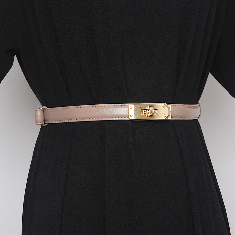 Jupe décorative à ceinture pour femmes, manteau pull, accessoires de ceinture fine noire simples et polyvalents, ceinture en peau de vache_voghion.com