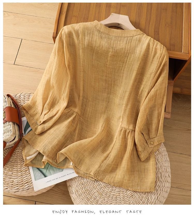 Camicia da donna in cotone e lino, di grandi dimensioni, tinta unita, vestibilità comoda, casual e di tendenza_voghion.com