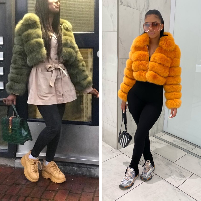 Casual White Black Fluffy Fall Winter Fox Fur Coat Women Short Jacket Long Sleeve Cropped Puffer Fur Jacket For Women Outwear_voghion.com