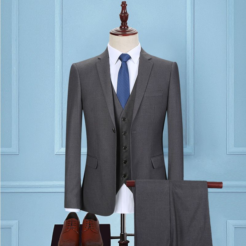CT Silbergraues Set für Männer, dreiteiliger Anzug im koreanischen Stil, Slim Fit, Business-Abendgarderobe, Trauzeugen, Bräutigam, Hochzeitsanzug_voghion.com