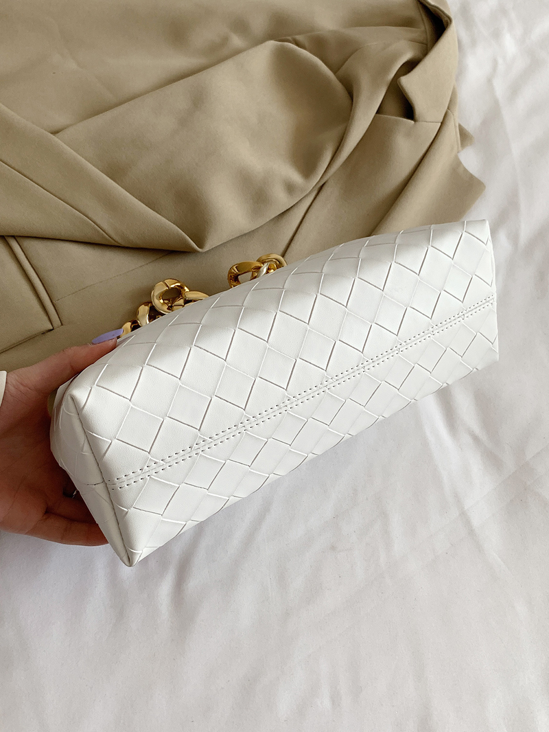 One piece woven Pu bag women's fashion cross-body bag chain decorated women's bag_voghion.com