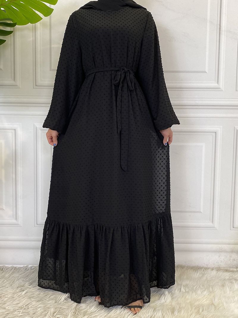 Laatste moderne mode Ruffle Polka islamitische kleding Kaftan met voering Vrouwen moslim Maix Casual jurk Abaya_voghion.com