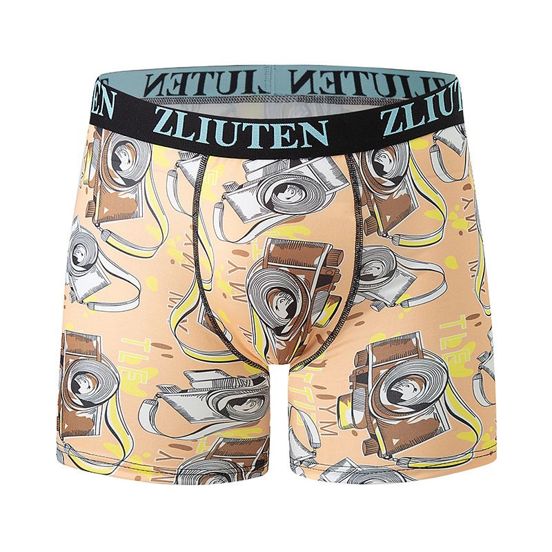Overseas Men's Printed Cartoon Long Trendy Shorts Plus Size Youth Mid-Waist Boxer Briefs_voghion.com