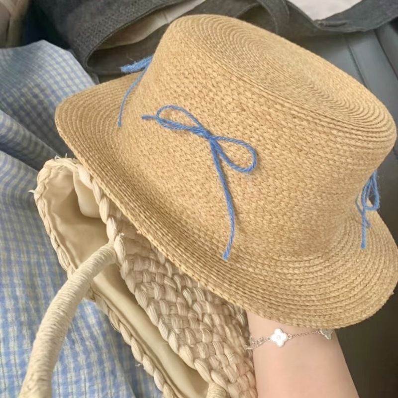 Cappello di paglia con fiocco per bambini, primavera ed estate, per viaggi e vacanze, con protezione solare, per il mare e il sole._voghion.com