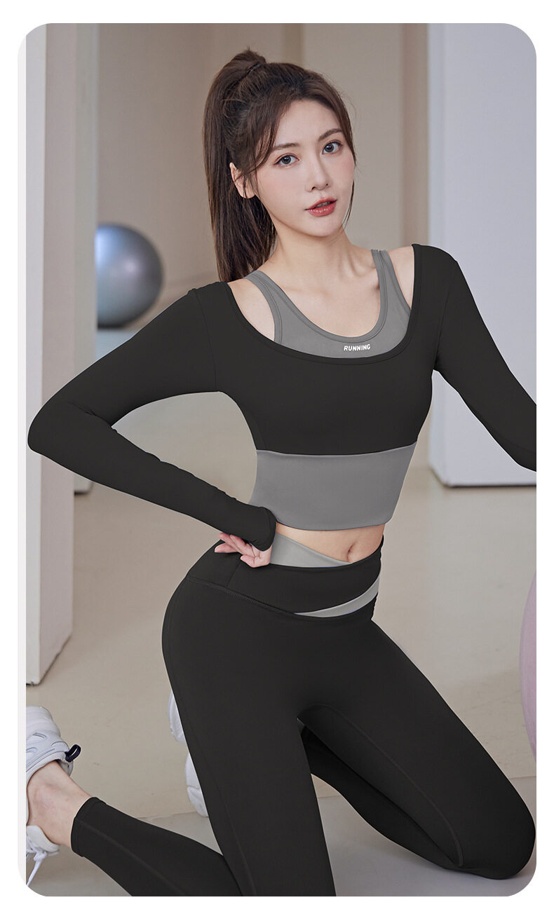 SUPERFLOWER Camicia Fiess da Corsa da Donna ad Asciugatura Rapida con Pettorina Fissa Top Yoga a Maniche Lunghe 2 in 1_voghion.com
