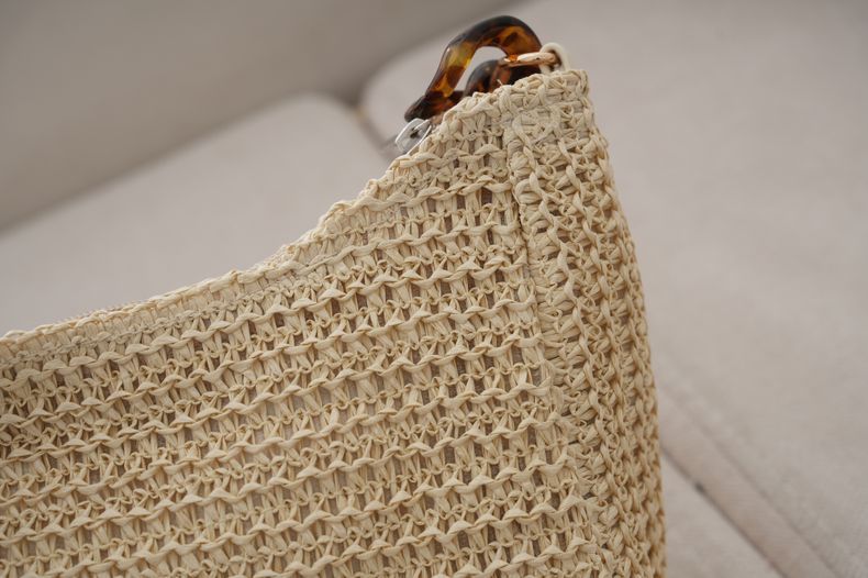 Borsa da donna estiva in acrilico con catena, a tracolla, sottobraccio, tinta unita, semplice, borsa di paglia, borsa da spiaggia, per le vacanze al mare, donna_voghion.com