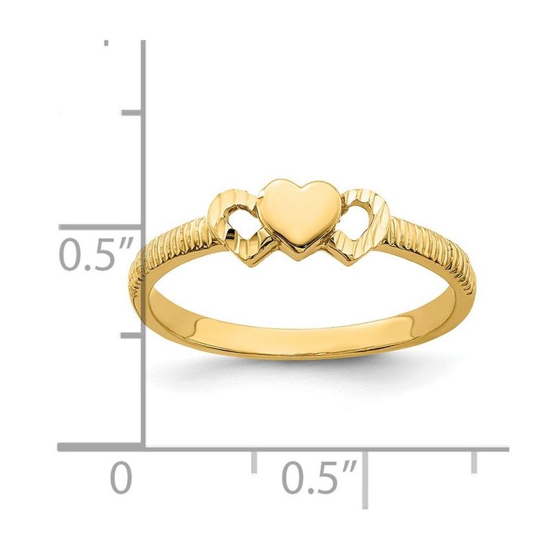 14K Solid Heart With Diamond-cut Hearts Ring_voghion.com