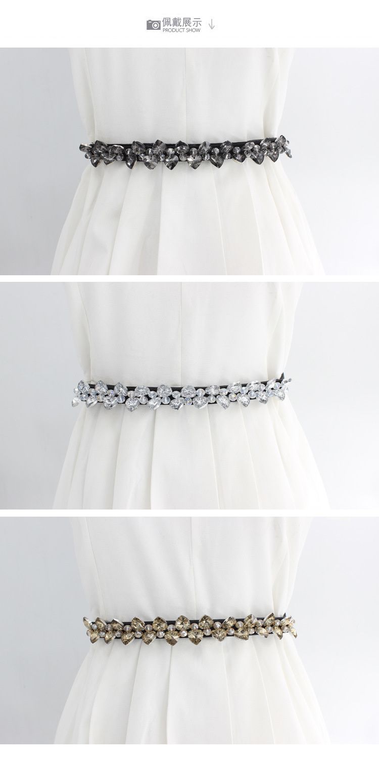 HOT Mode Elegant Dame Rhinestone Taljekæde Slank Elastisk Krystal Sort Hvid Kvindebælte Til Kjolefrakker Dekoration_voghion.com