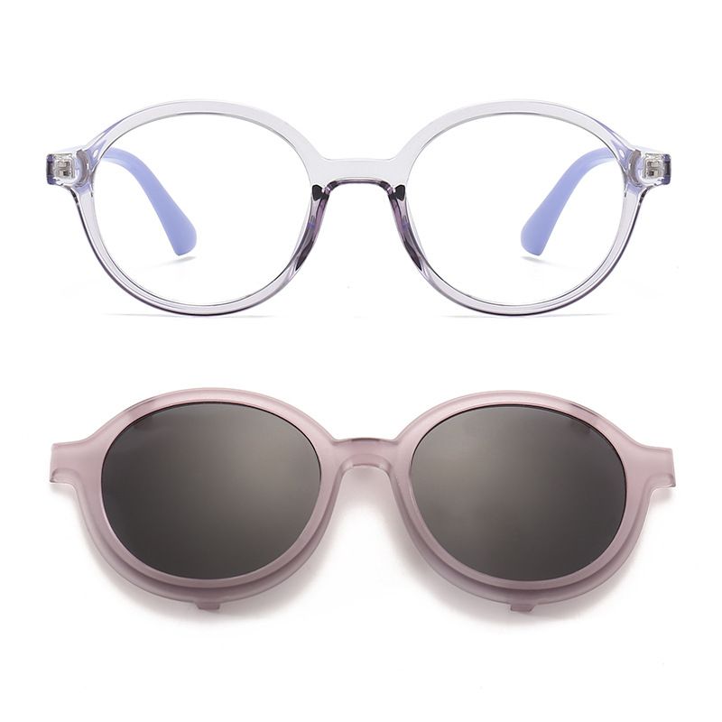 Kinder-Sonnenbrillen-Clip, Hängeset, Polarisationsspiegel, Sonnenschutz mit doppeltem Verwendungszweck, kreisförmiger, flacher Rahmen_voghion.com