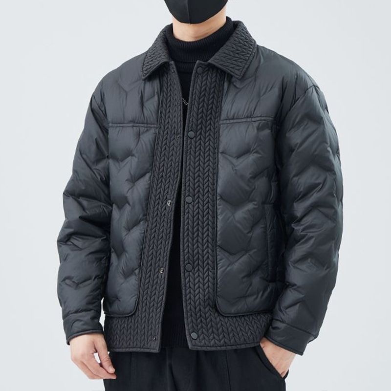 Gesteppte Entendaunenjacke für Herren – Kurzer Puffermantel mit Stehkragen und Weizenstich-Design (M-3XL, Schwarz) | Leichte Wärme für den urbanen Winter_voghion.com