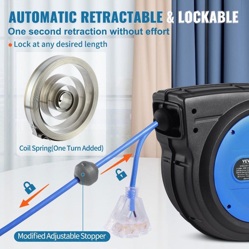 Cord Reel Cord 14AWG Power 3C Retractable 75FT SJTOW Reel Extension_voghion.com