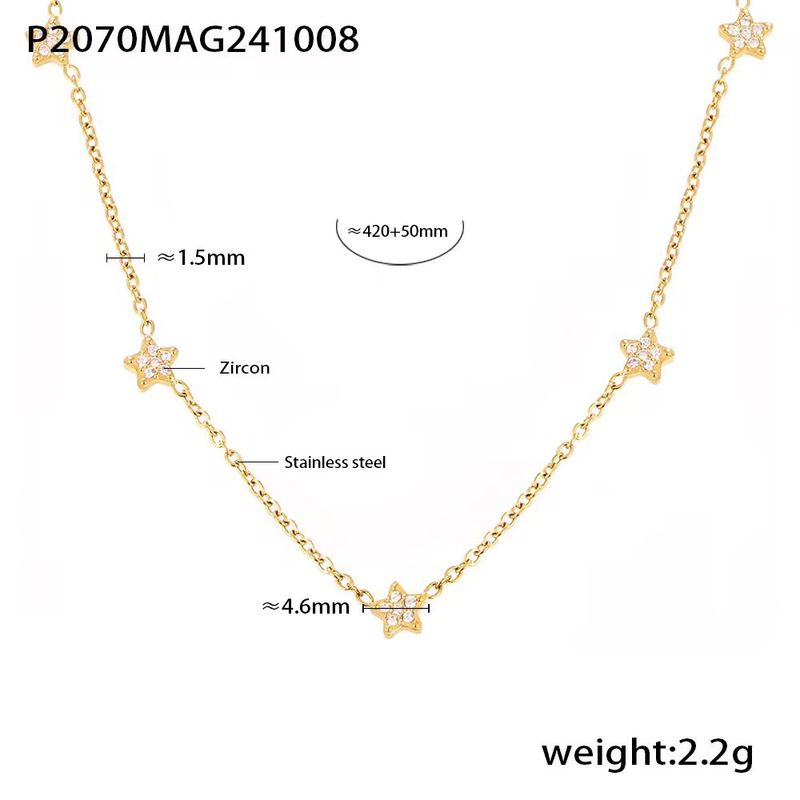 Five-pointed Star Inlaid Zircon Necklace, Small Diamond Gypsy Star Collarbone Necklace, Titanium Steel Gold-plated Simple Double-layer Item Jewelry._voghion.com