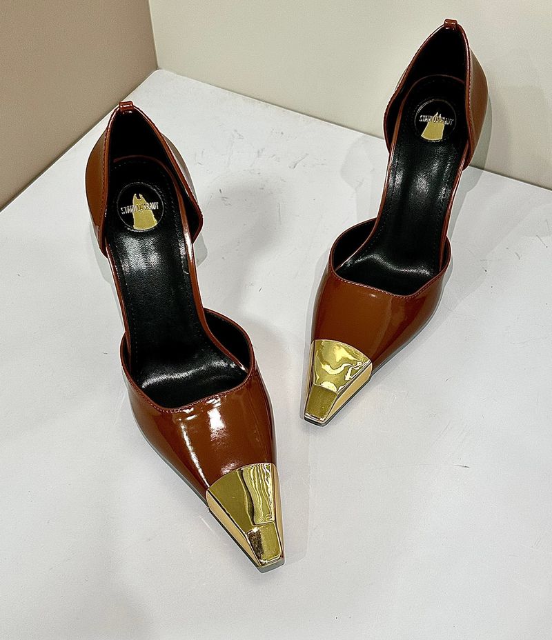 Hoge hakken dames stiletto hakken sandalen lente zomer nieuw metaal ijzer puntige dunne hoge hak enkele schoenen afslankend ondiepe mond gesloten teen achterkant_voghion.com