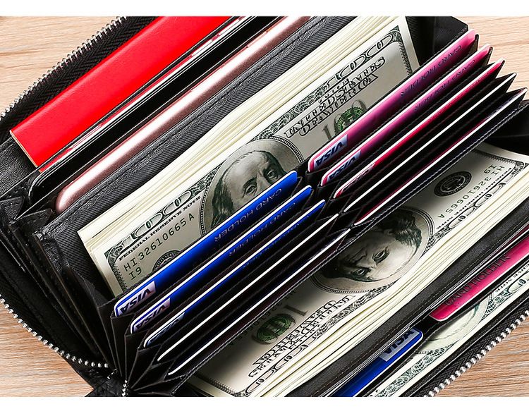 Multifunctional genuine leather wallet large capacity men and women handbags first layer cowhide mobile phone bag clutch bag retro coin purse_voghion.com