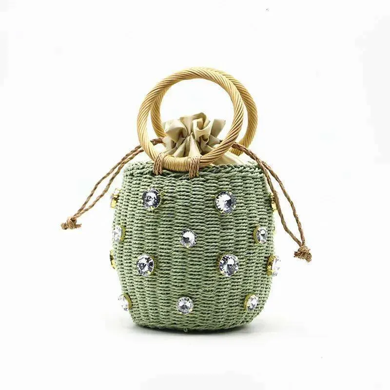 Designer Bags Summer Round Rattan Handmade Dia Pearl Bohemian Leisure Straw Bucket Knitting Shoulder Crossbody Beads_voghion.com