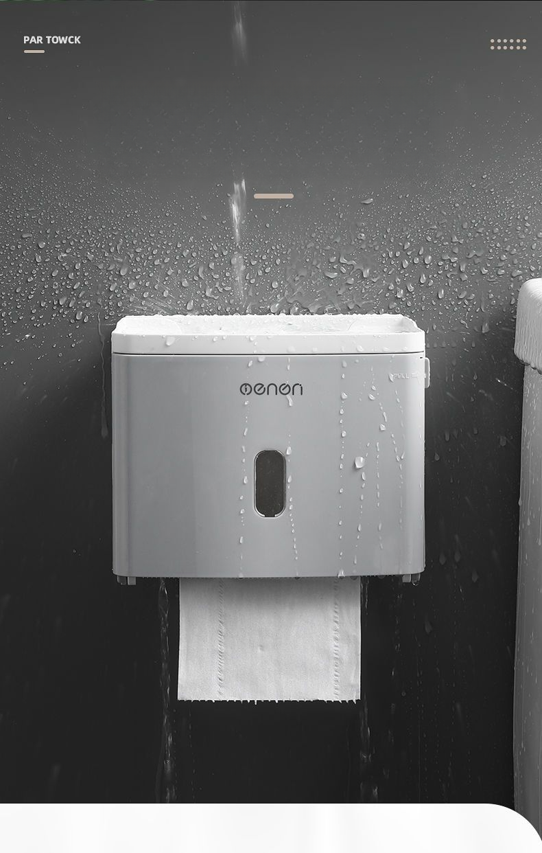 Bathroom Wall-Mounted Waterproof No-Drill Tissue Box Toilet Paper Roll Holder Storage Rack_voghion.com