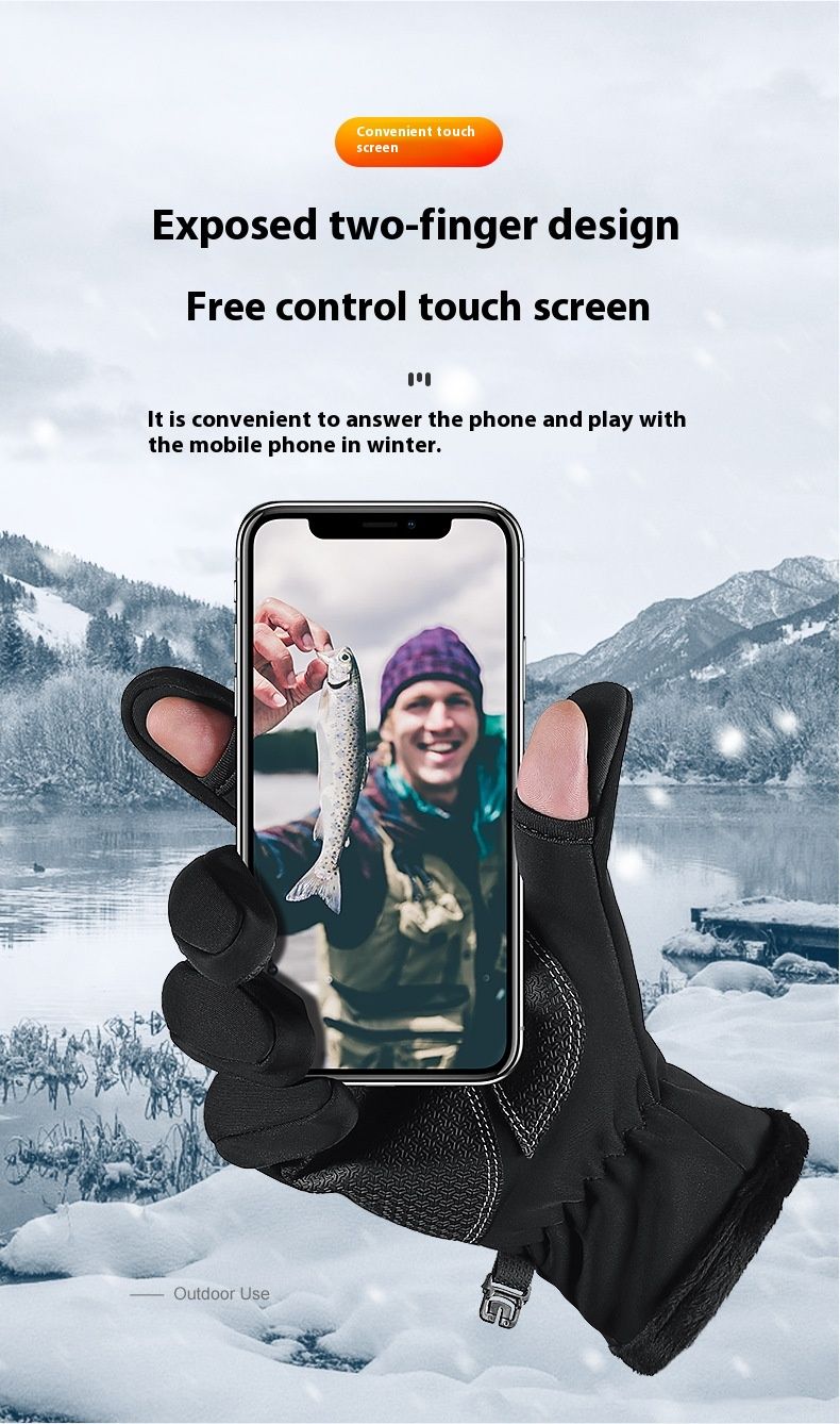 Winter Outdoor Cycling Men With Exposed Fingers Touch Screen For Electric Bikes Windproof Plush Waterproof And Warm_voghion.com