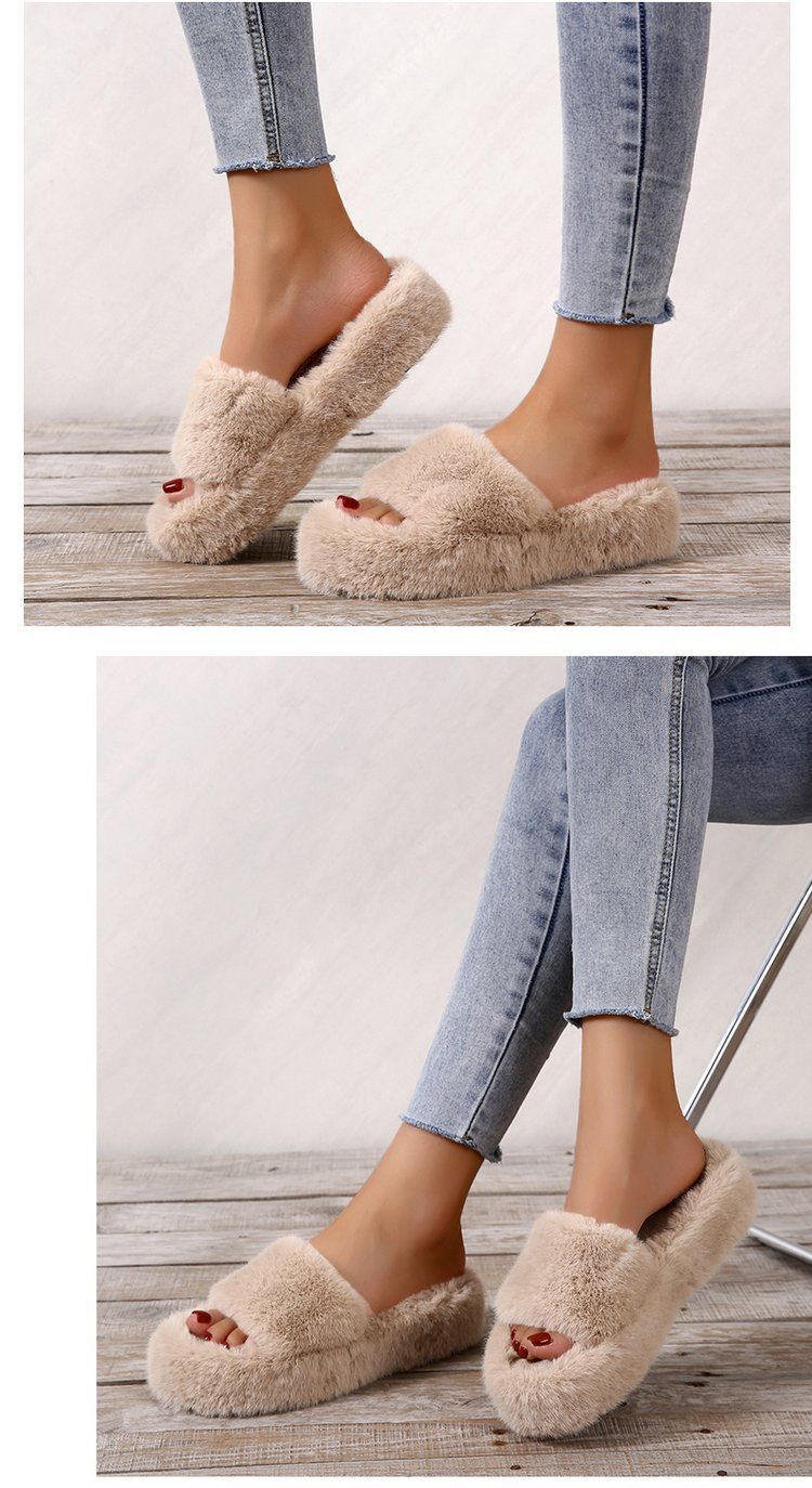 Girls heart non-slip women's thick bottom large size cotton slippers home outer wear furry slippers_voghion.com