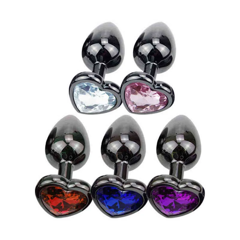 Sex Analspielzeug Kleiner schwarzer Metall-Herz-Kristall-Plug Booty Beads Juwelenbesetzte Basis Glatter Hintern für Männer Frauen Paare_voghion.com