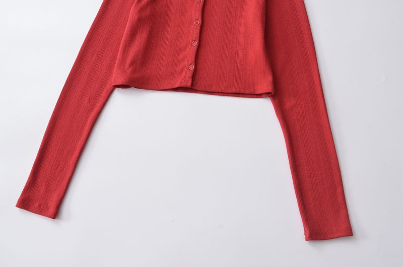 DS24118-24 Summer New Style Wind Six-Button Curved Tooth Round Neck Long Sleeve Casual Short Knitted Cardigan_voghion.com