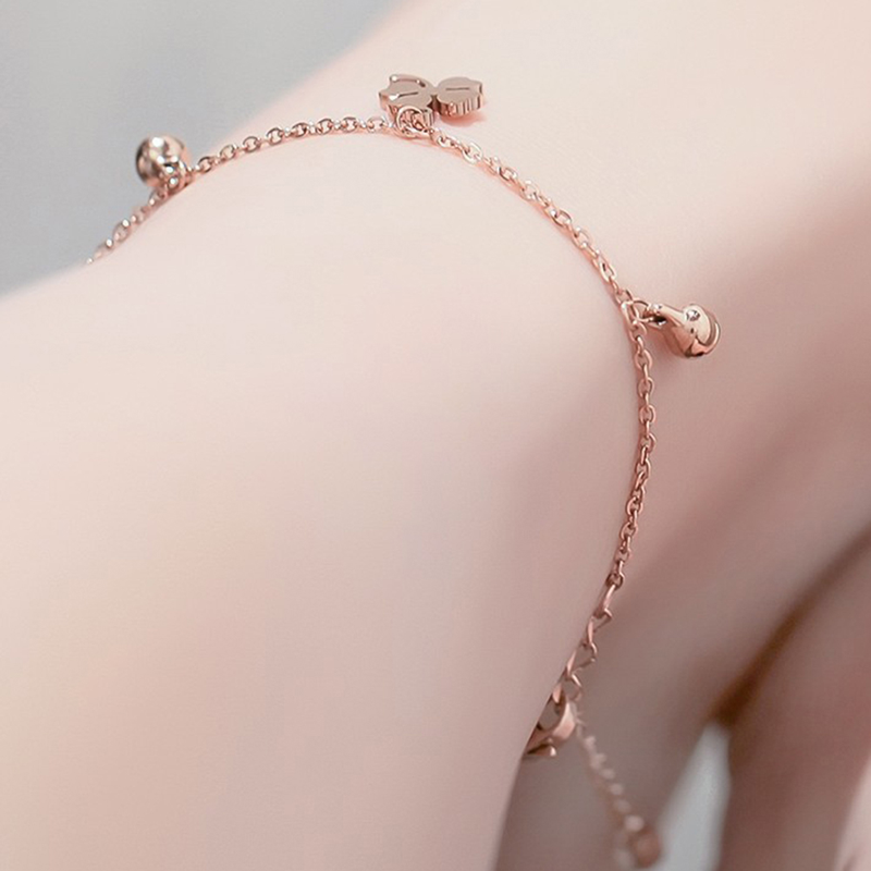 Shuosbai Lucky Clover Bells Charm Fußkettchen Fußkette Damen Sommer Sandale Knöchelarmband_voghion.com