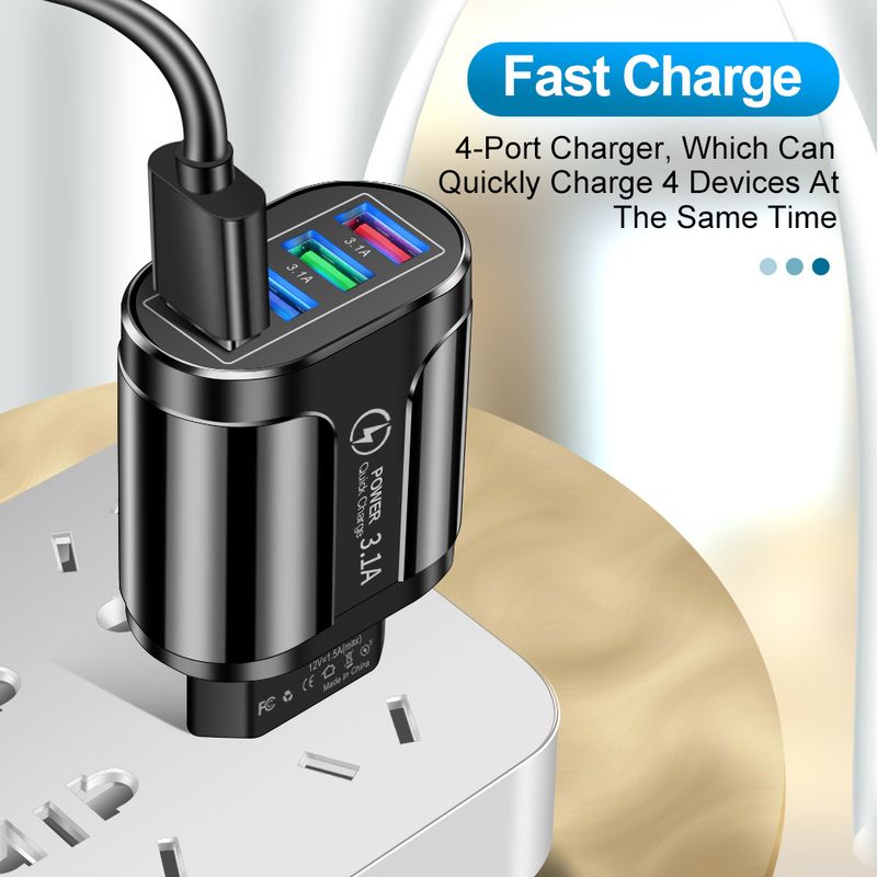 Music Festival Luminous 4USB Handy-Ladegerät LED-Licht 4-Port Kopf Reise-Ladeadapter_voghion.com