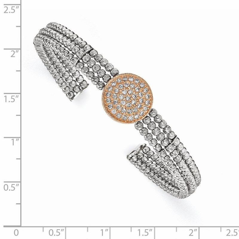 Sterling Silver Rose, Rhodium-plated 3-strand Beaded Crystal Cuff_voghion.com