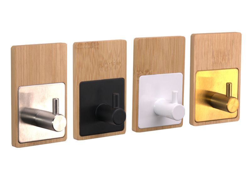 Hersteller Punch Free Bambus Holz Kleiderhaken Badezimmerhaken Klebehaken Edelstahl Schlafzimmer Wohnzimmer Eingang Klebehaken Massivholz_voghion.com