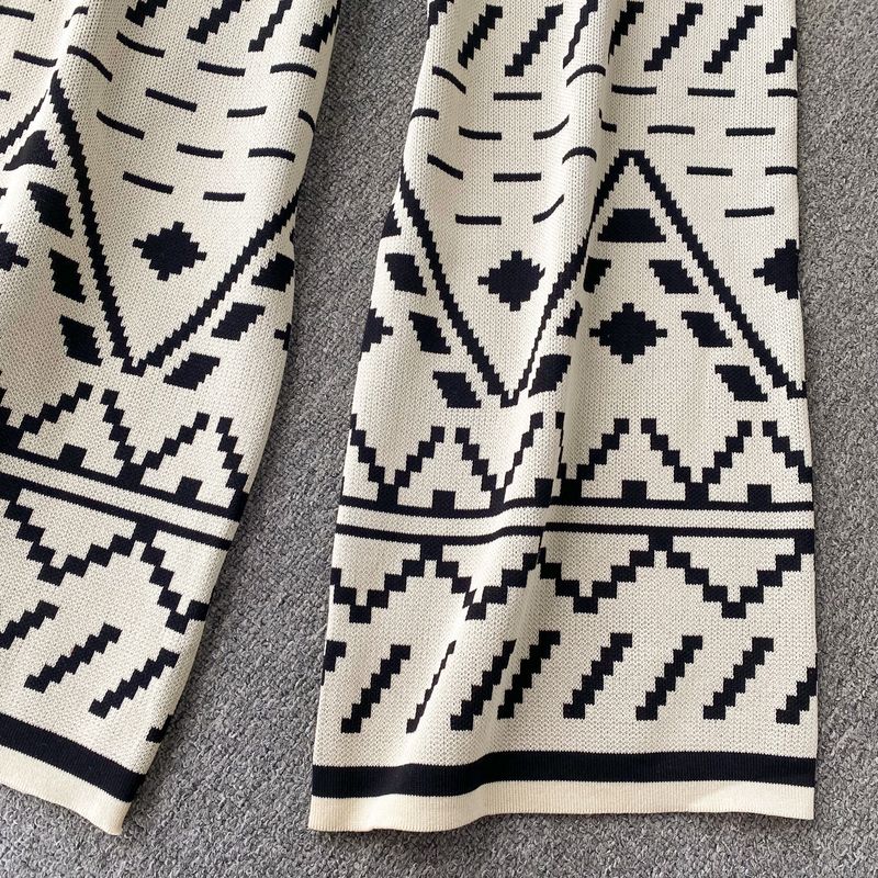 Abbigliamento da donna Completo in maglia leggero e lussuoso stampato in mille colori oro per donna autunno e inverno top con cerniera larga + pantaloni aderenti a vita alta_voghion.com