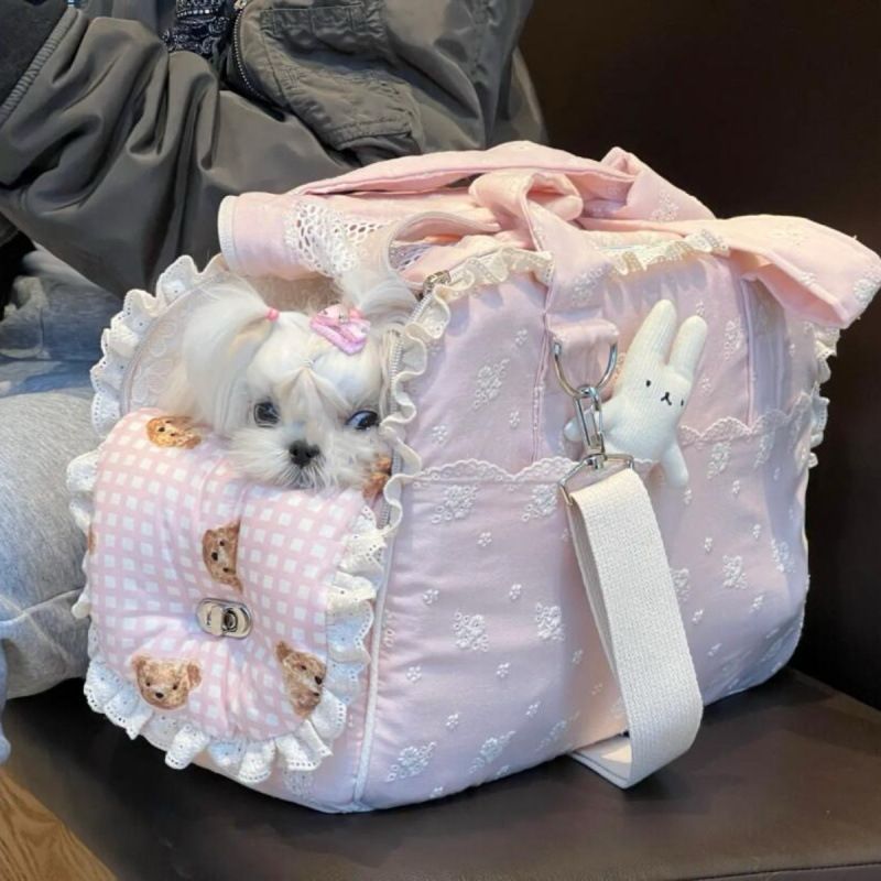 Korean Style Handheld Cat Outing Canvas Portable Shoulder Small Teddy Bichon Dog Cage Pet Bag_voghion.com