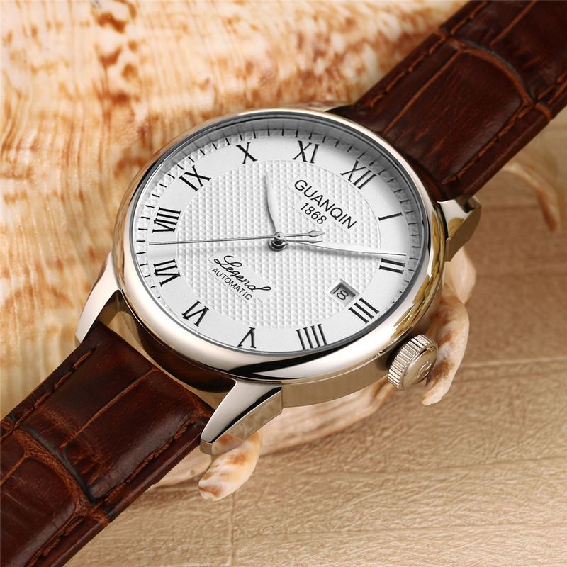 GUANQIN Mens Watches Mechanical Wristwatch Automatic Watch For Men Sapphire Glass Stainless Steel Leather Waterproof Clock Date_voghion.com