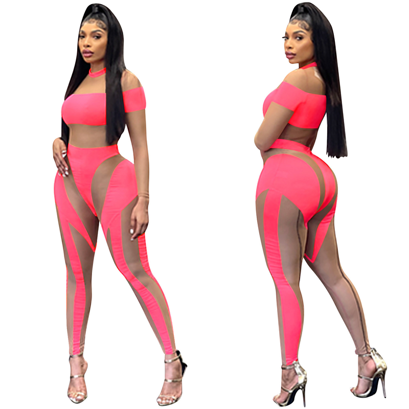 Moda feminina sexy boate malha apertada transparente calças de mangas compridas macacão vestido feminino_voghion.com
