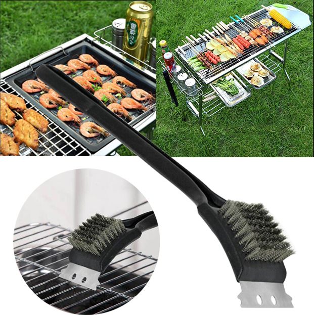 Cepillo de acero inoxidable para parrilla de barbacoa, cerdas de alambre, cepillos de limpieza para barbacoa, herramienta de cocina duradera, kit de gas para barbacoa al aire libre para el hogar_voghion.com