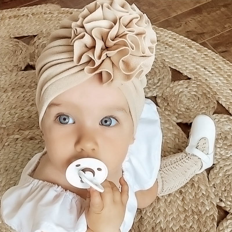 Söt blomma flicka indisk hatt enfärgad nyfödd spädbarn mössa Beanies Headwrap barn hatt turban huva_voghion.com