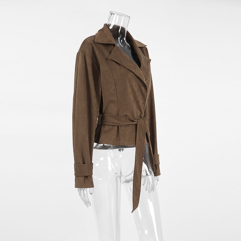Blazer élégant en daim avec revers crantés et fermeture à double boutonnage – Finition mate douce pour la mode automne/hiver_voghion.com