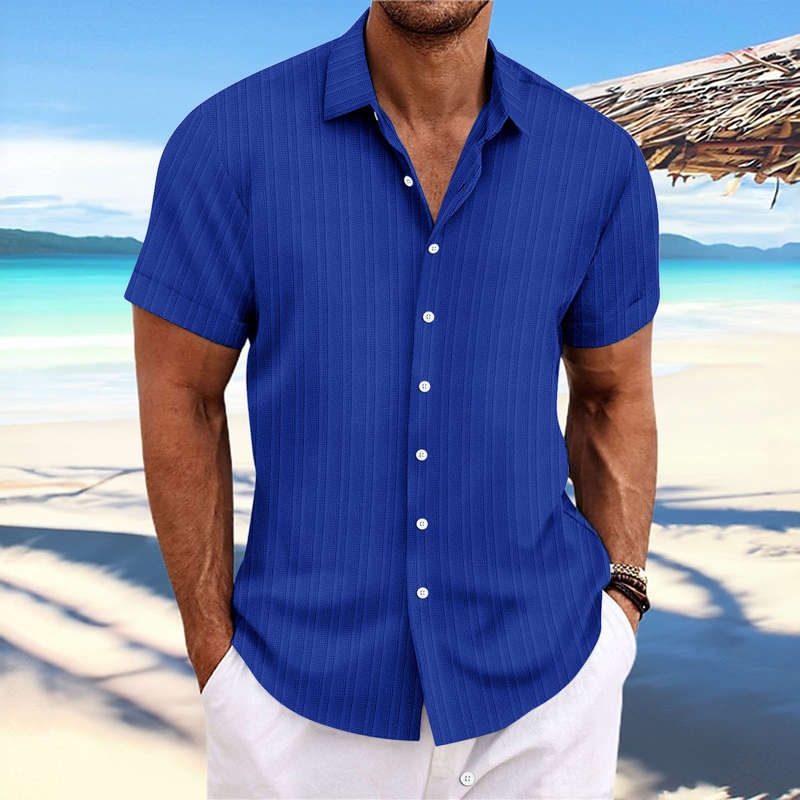 Camicia da uomo 2025, camicia estiva sottile, alla moda, con collo alto, a maniche corte, per lo shopping all'aperto, casual, in tessuto di lino_voghion.com