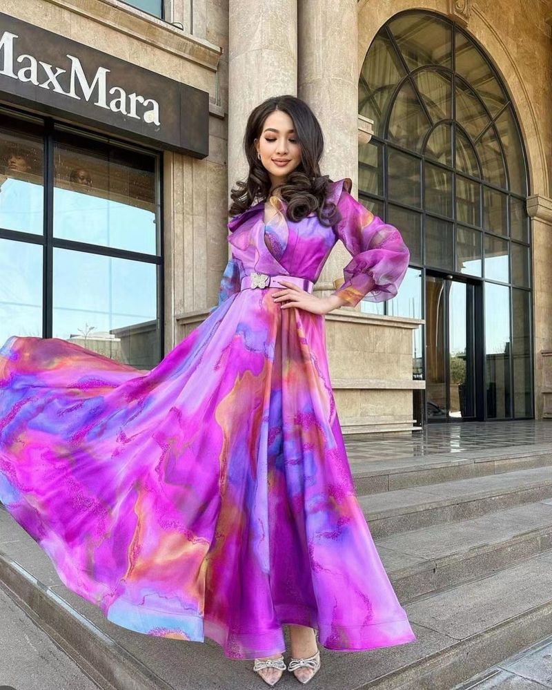 Spring And Summer New European And American Printing Large Swing Mesh Dress Commuter European And American Women's Dress_voghion.com