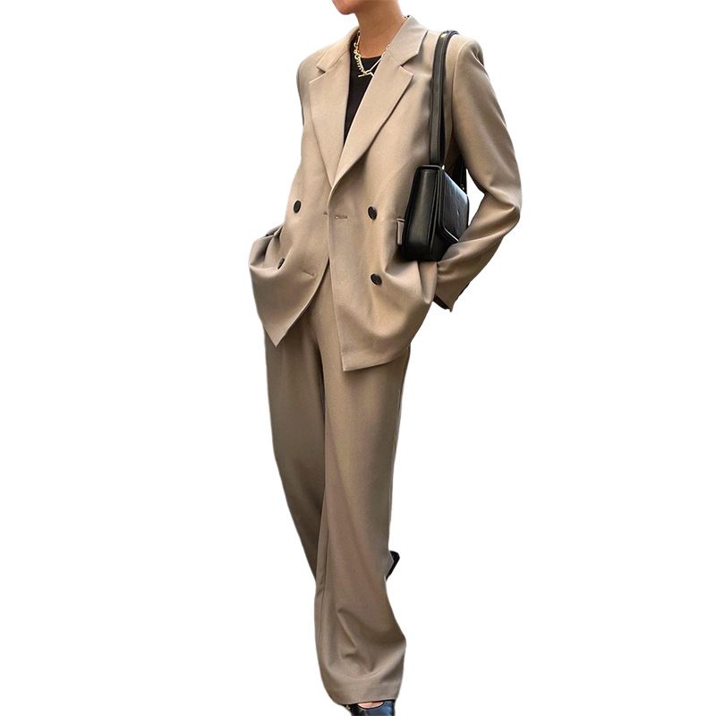 Vêtements pour femmes automne et hiver nouveaux vêtements pour femmes couleur unie costume décontracté pantalon mode costume deux pièces_voghion.com